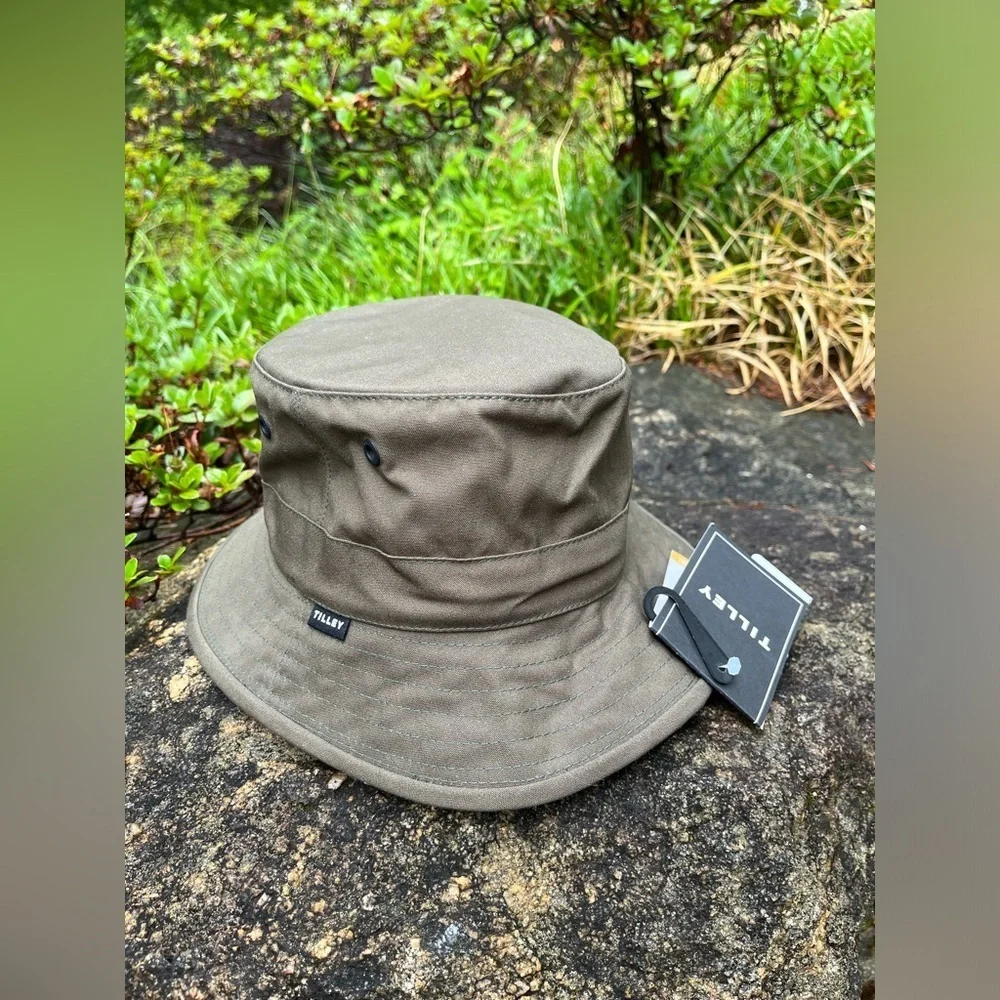 New TILLEY sz S Waxed Cotton Bucket Waterproof Hat Green Handmade Sun pr…
